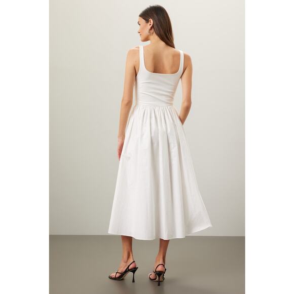 RUE SOPHIE Off White Square Neckline Flowy Skirt Midi Dress Size Extra Small - Picture 2 of 14